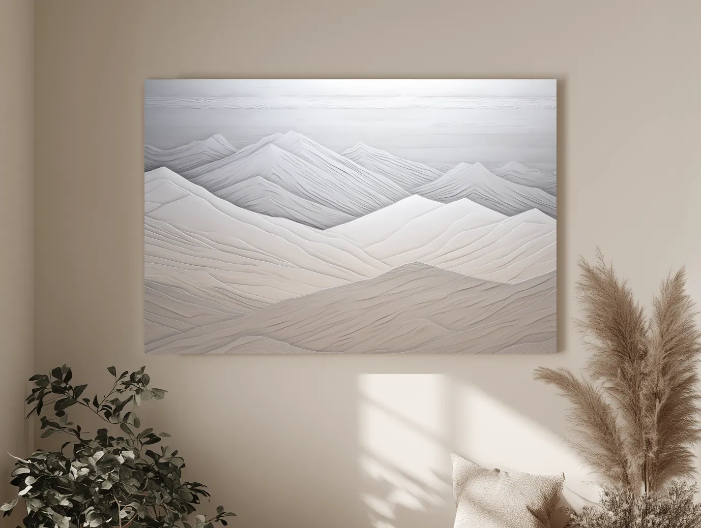 Minimalist Layered Mountain Relief Landscape - Monochrome Wall Art