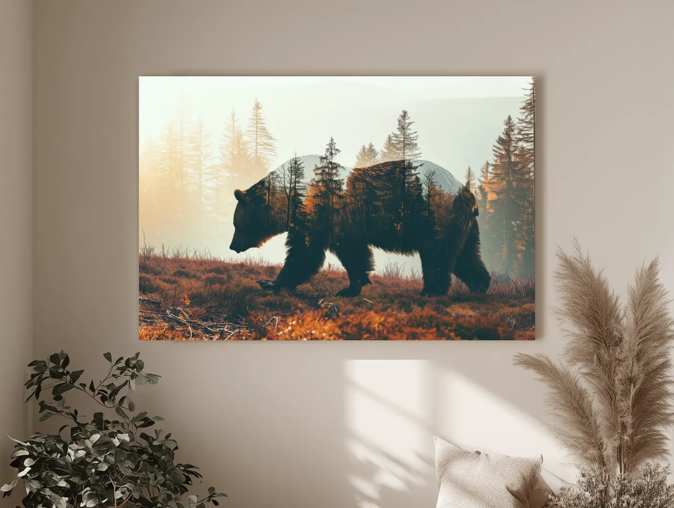 Double Exposure Grizzly Bear Forest - Misty Mountain Wildlife Photographic Artwork