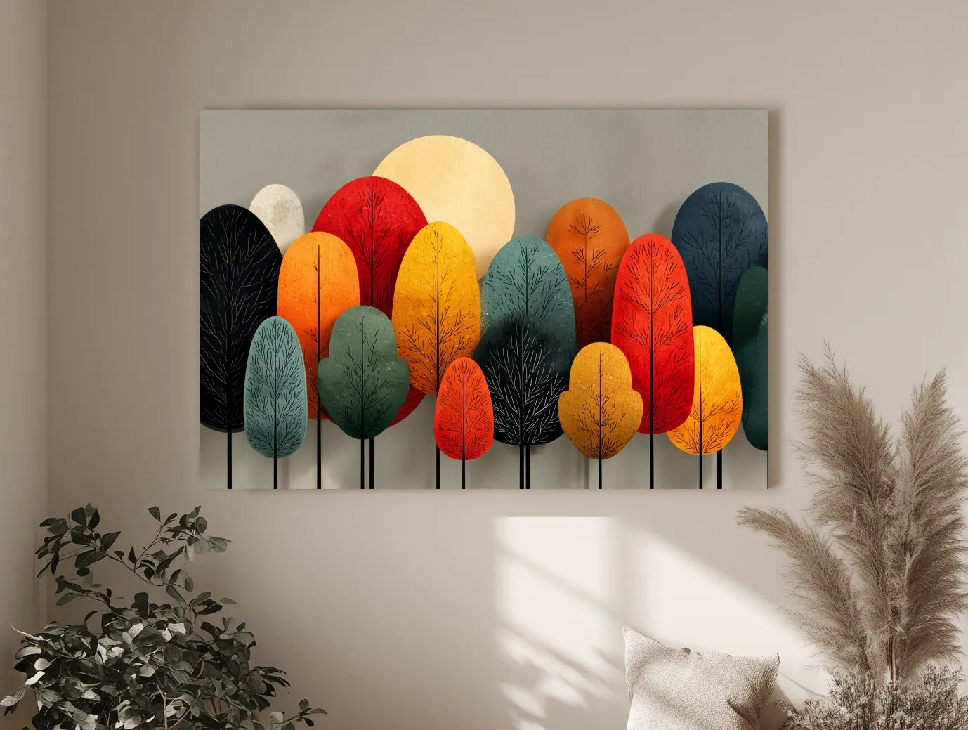 Mid-Century Abstract Autumn Forest Trees - Modern Scandinavian Landscape Artwork