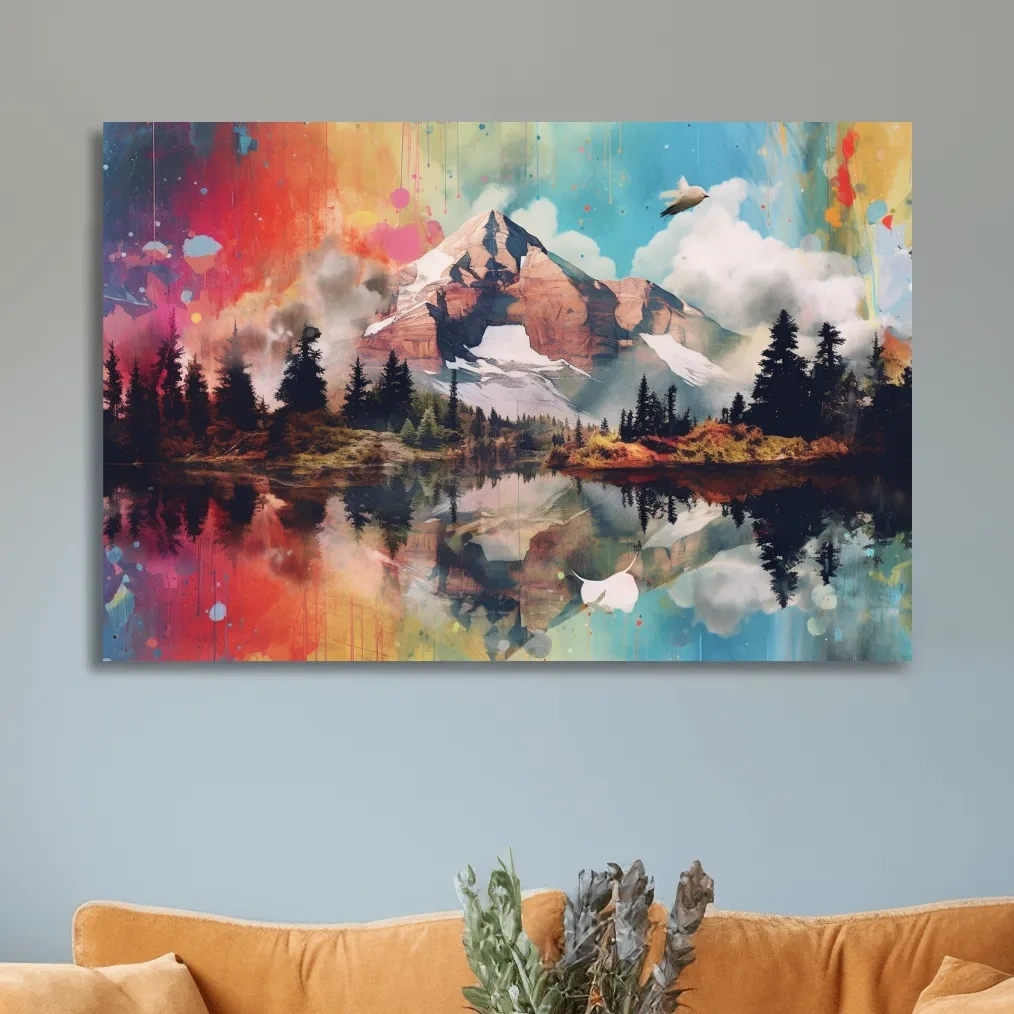 Colourful abstract mountain painting