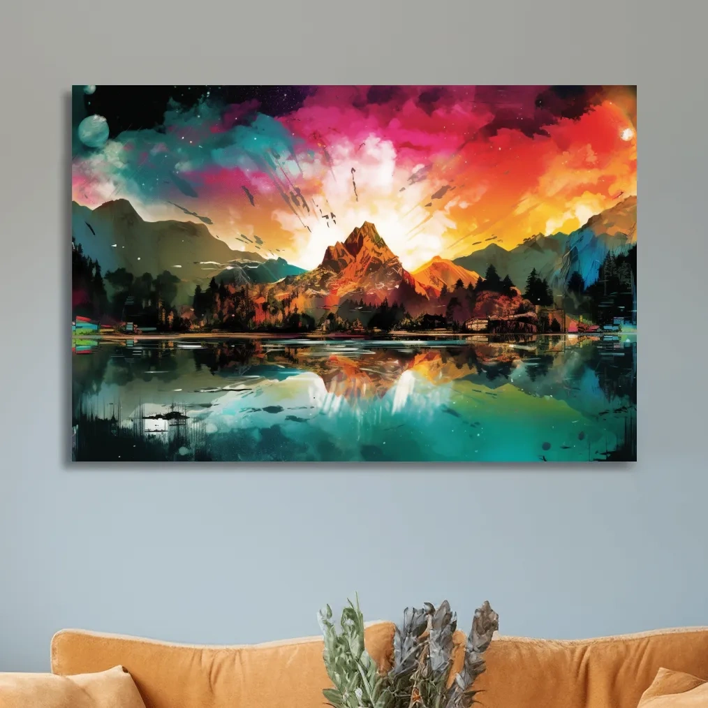Colourful abstract mountain painting