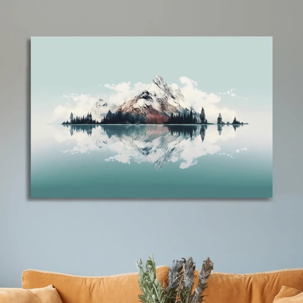 Minimalist Snowcapped Mountain Lake Reflection - Alpine Glacier Wall Art