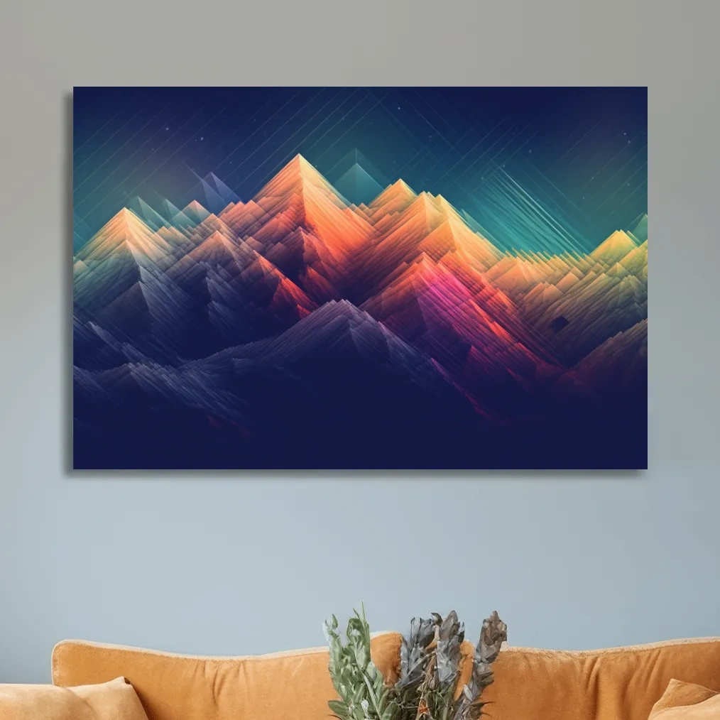 Glitched line art of a mountain landscape