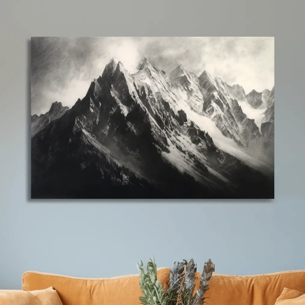 Black & White art - Charcoal drawing of a mountain range