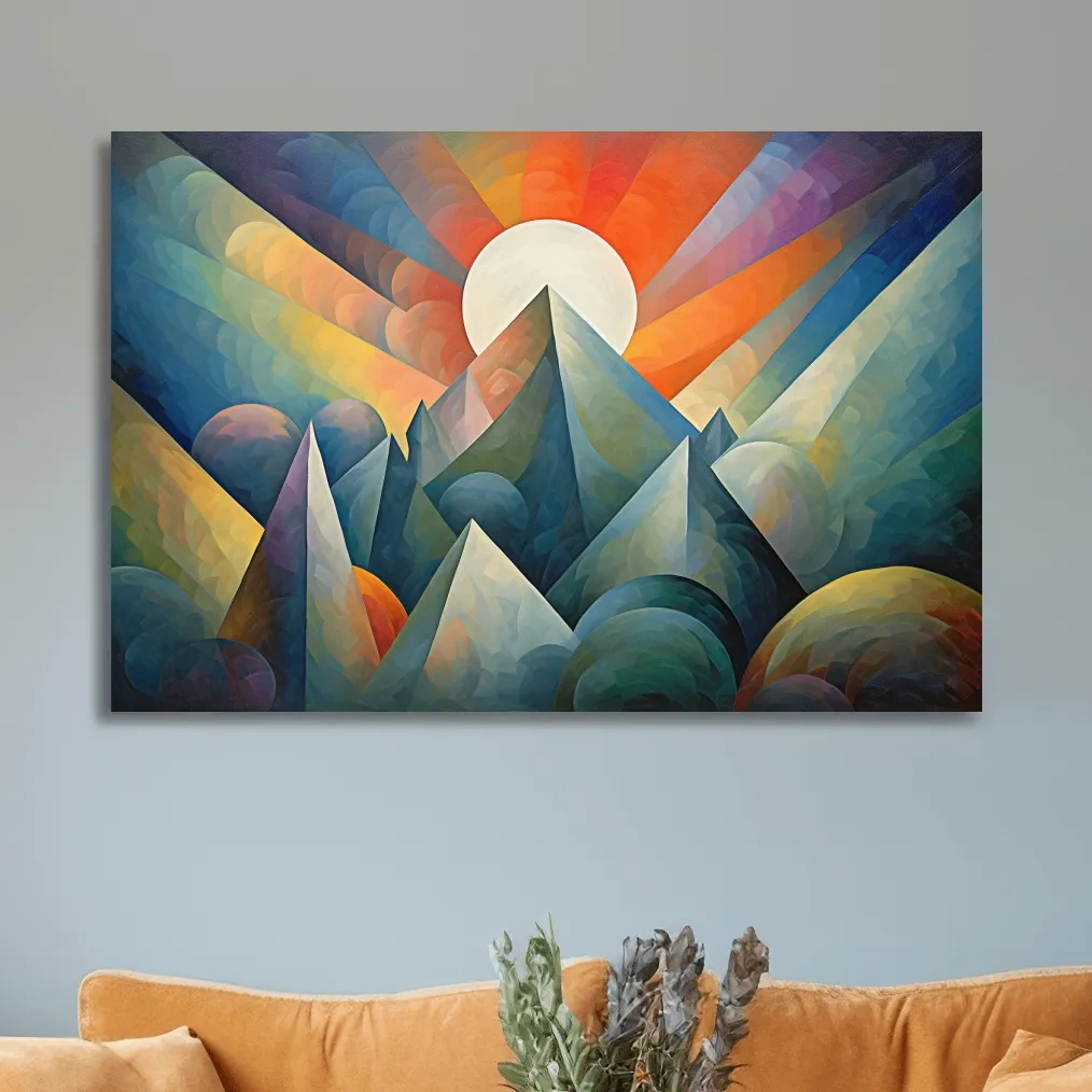 Abstract painting of mountains at sunrise
