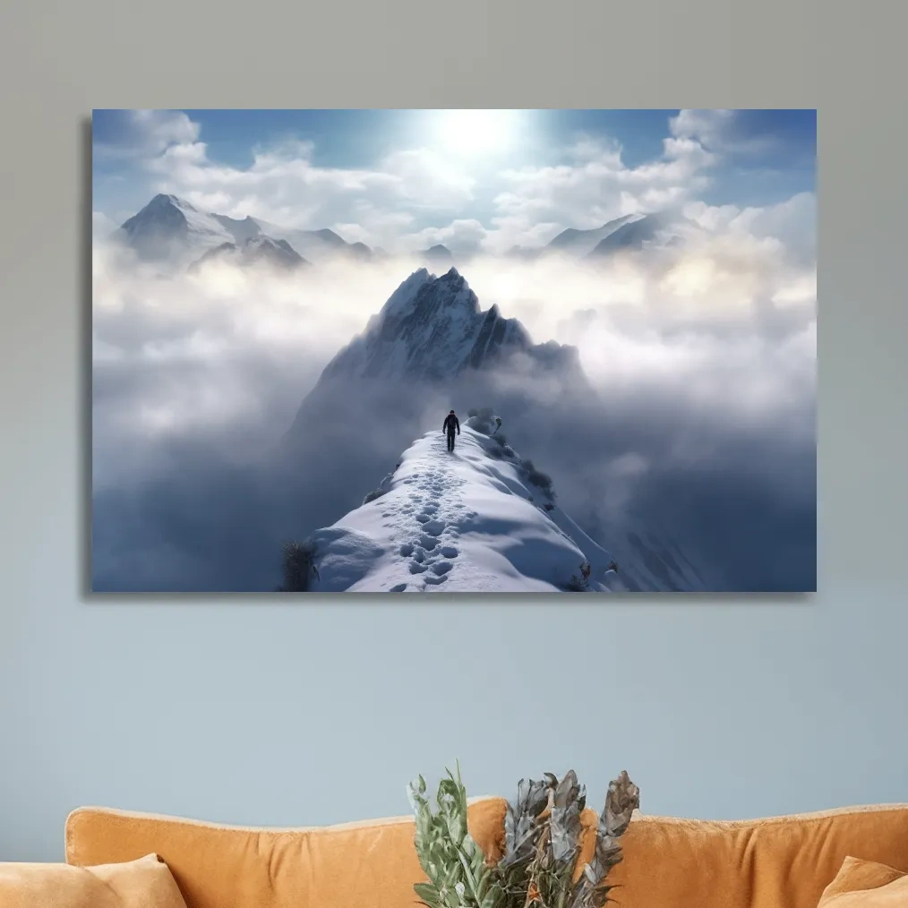 Photograph of a hike walking along a snowy ridgeline