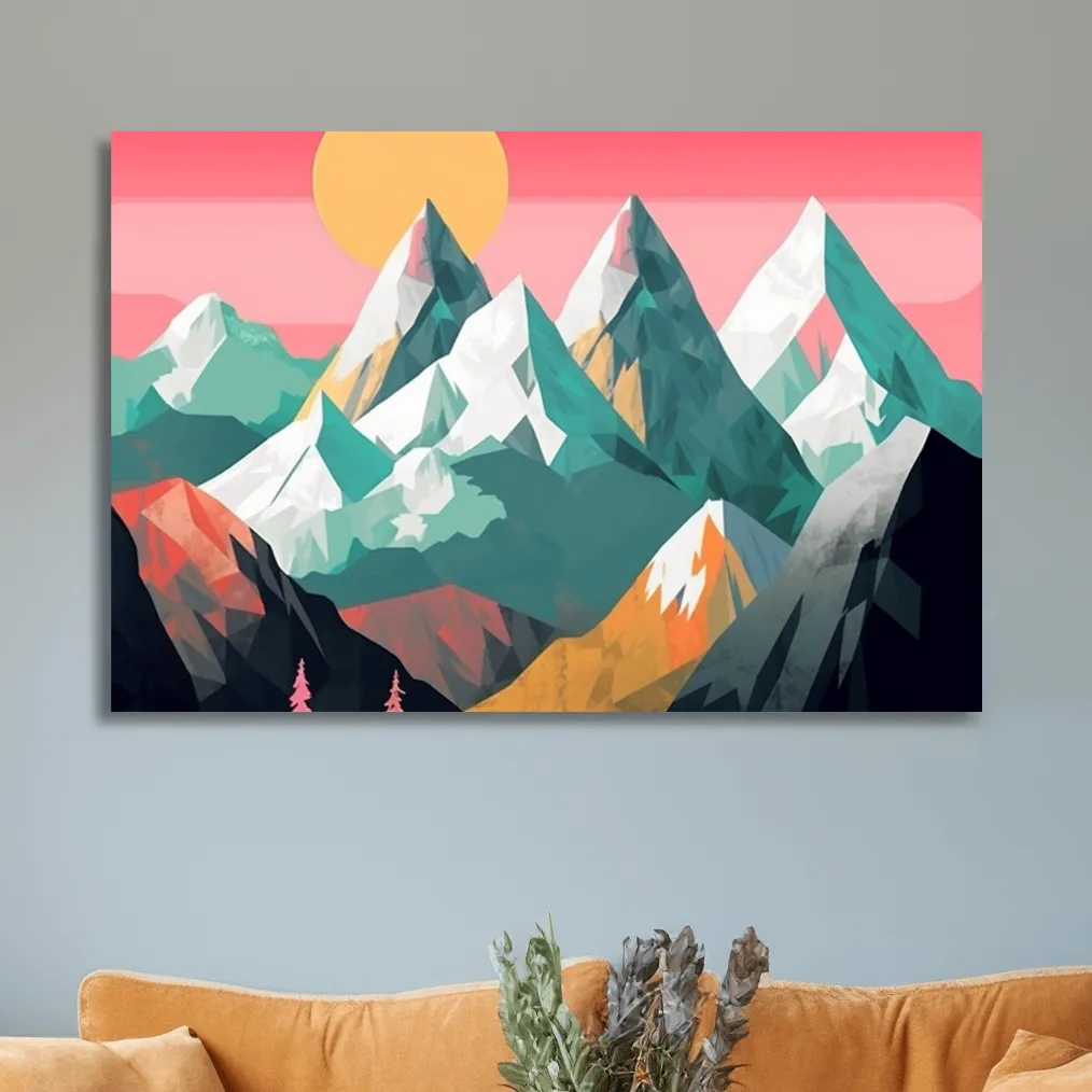 Simple 2d mountain art, colourful mountain ranges