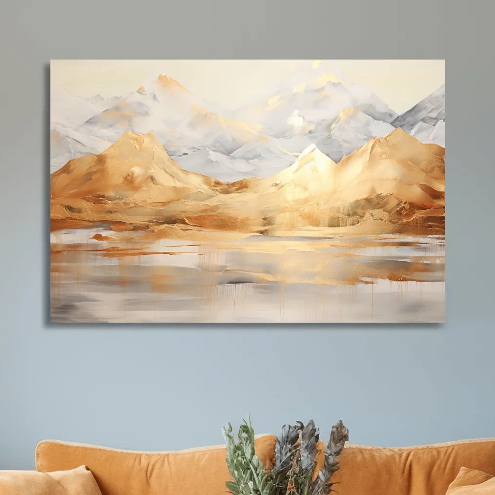 Abstract gold painting of a mountain landscape