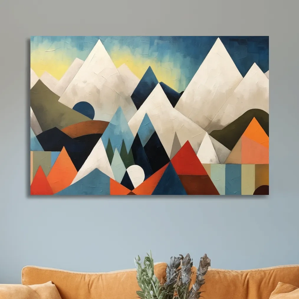 Abstract Suprematism Mountain Peaks Painting - Colorful Modern Wall Art