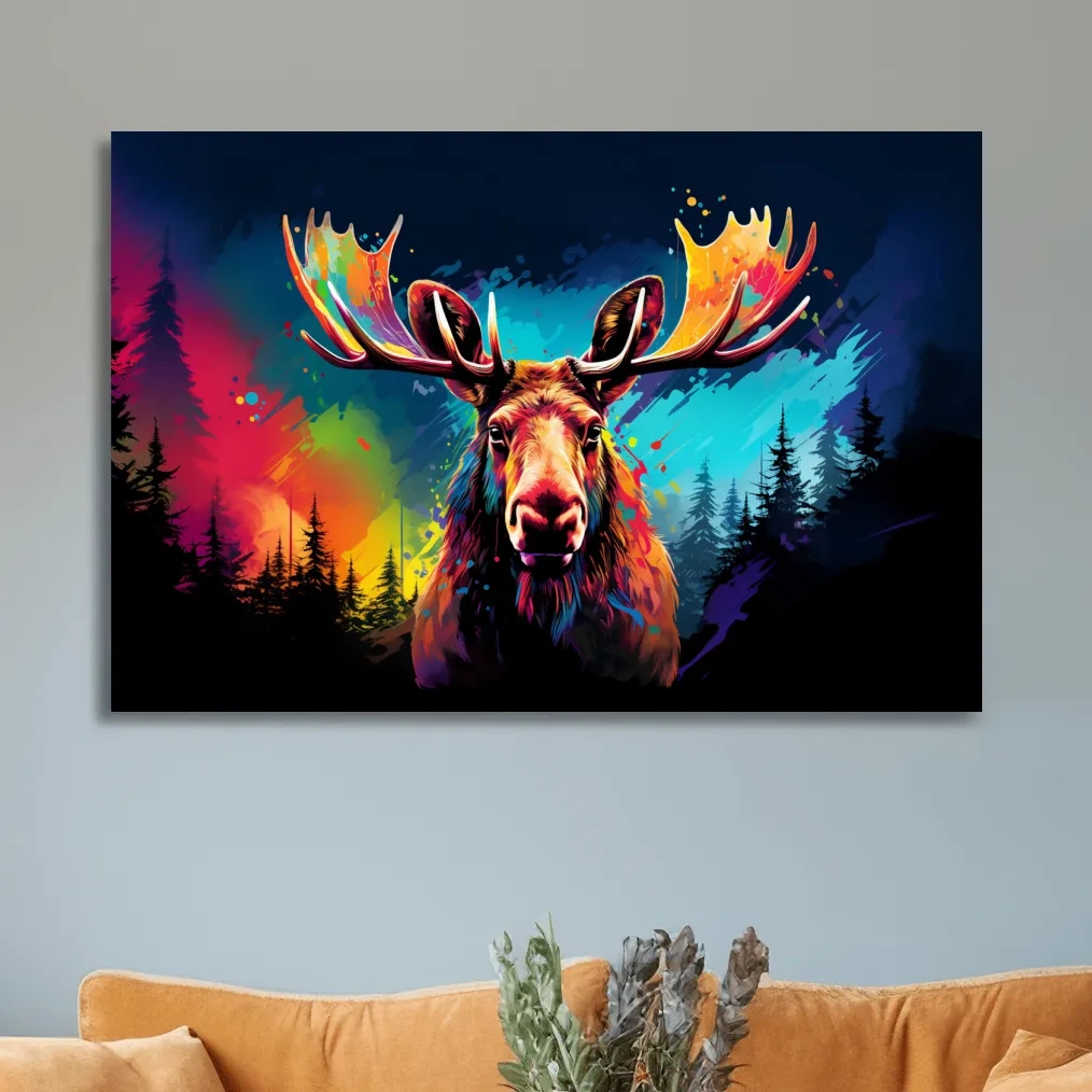Colorful retro illustration of a moose head