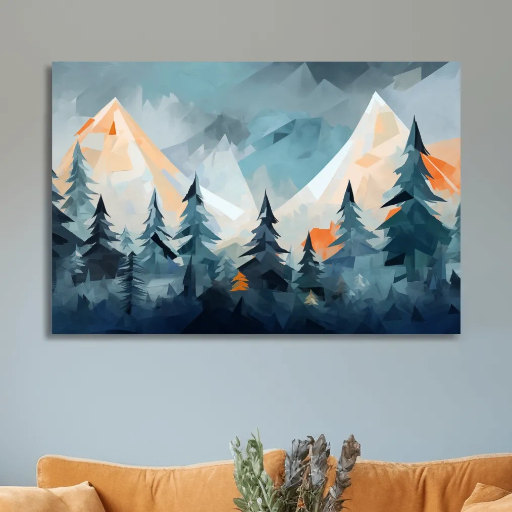 Geometric Alpine Peaks And Pine Forest - Abstract Mountain Landscape Wall Art