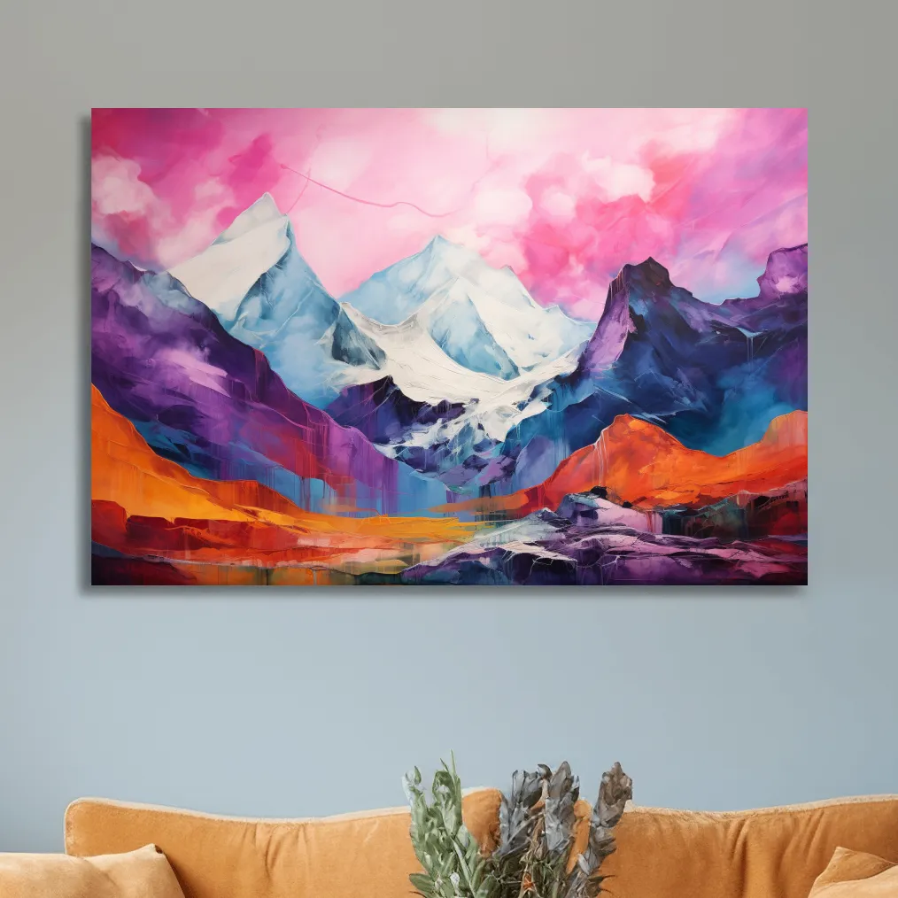 Bright colourful mountain painting