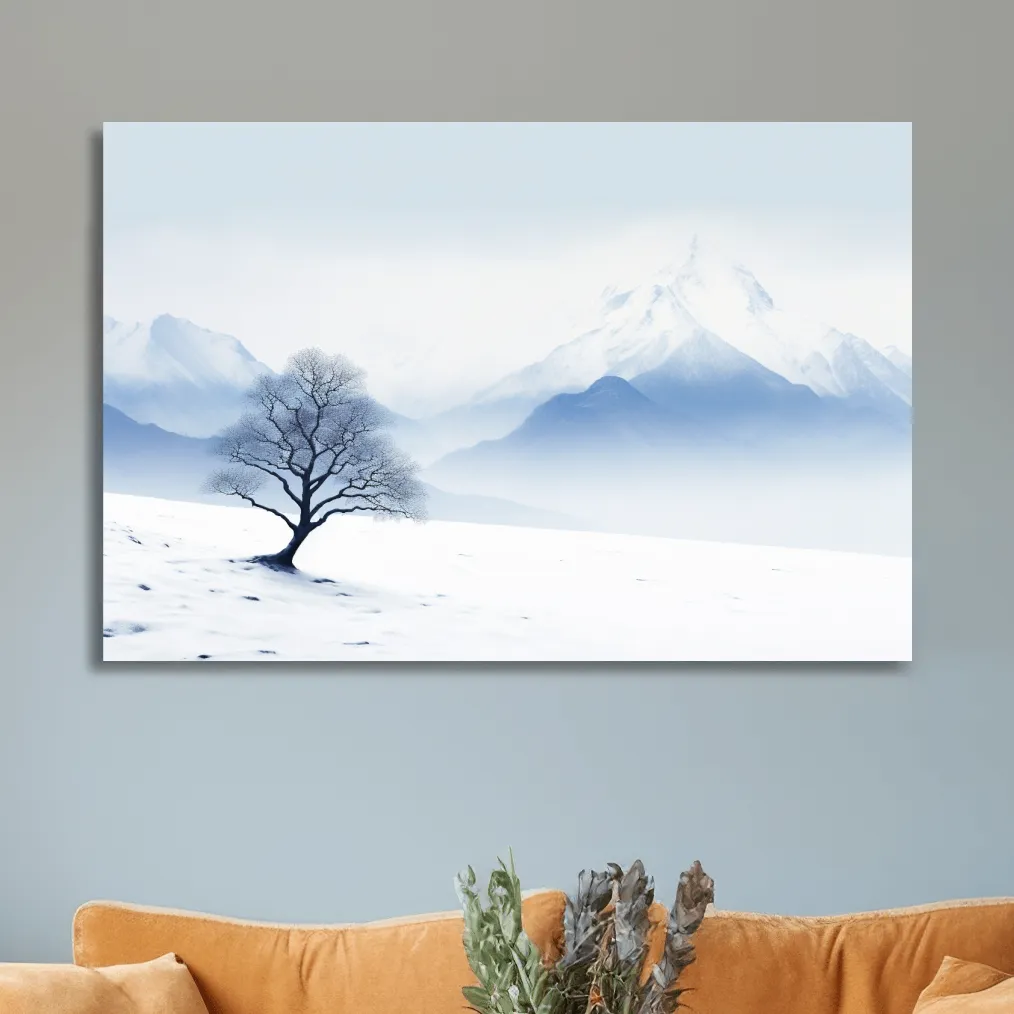 Minimal illustration, lonely tree in the snow