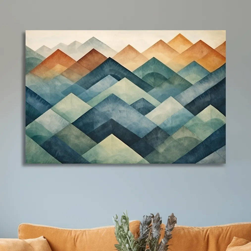 Abstract shapes, watercolour style mountain patterns painting