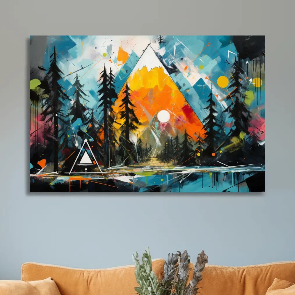 Colorful energetic style alpine mountain painting
