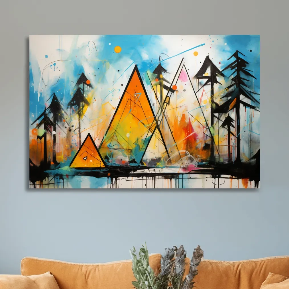 Abstract colourful mountain shapes, triangles forming mountains painting