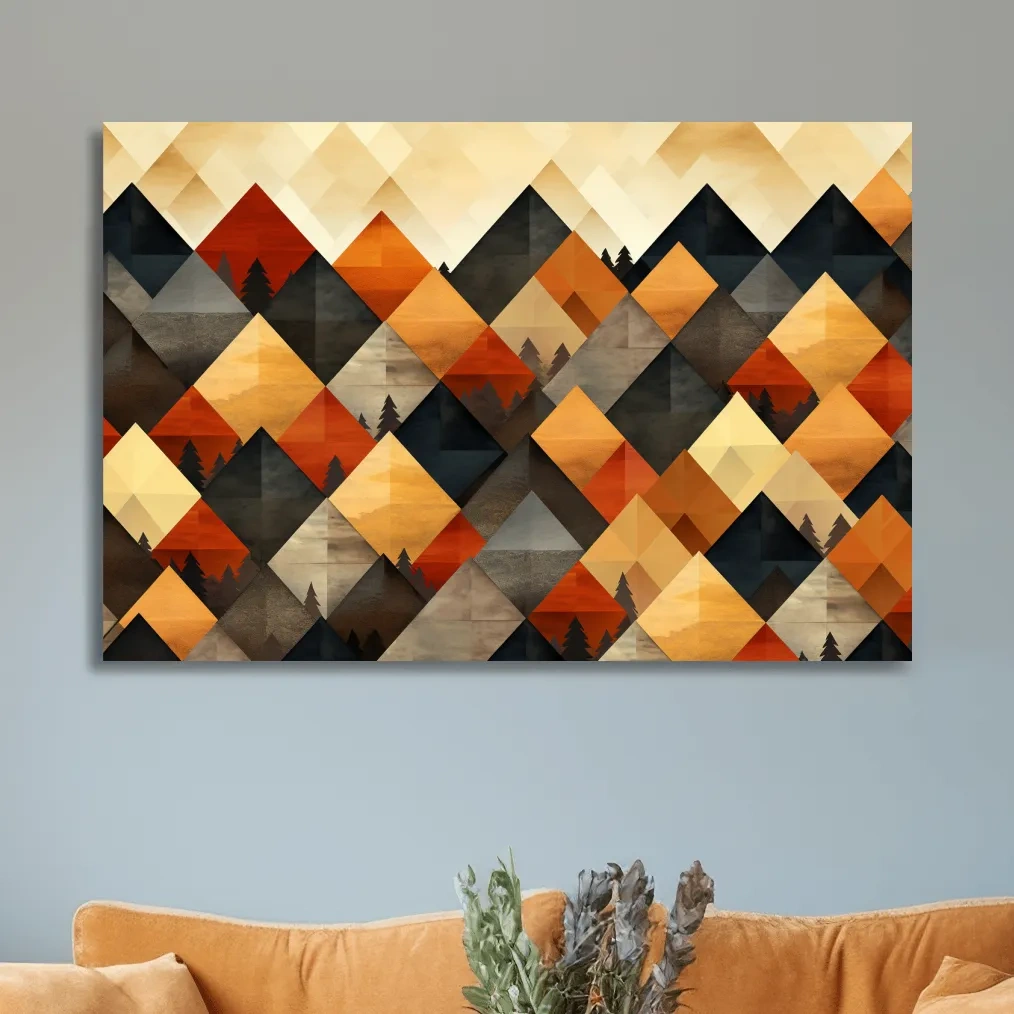 Mid century style art, geometric mountain patterns