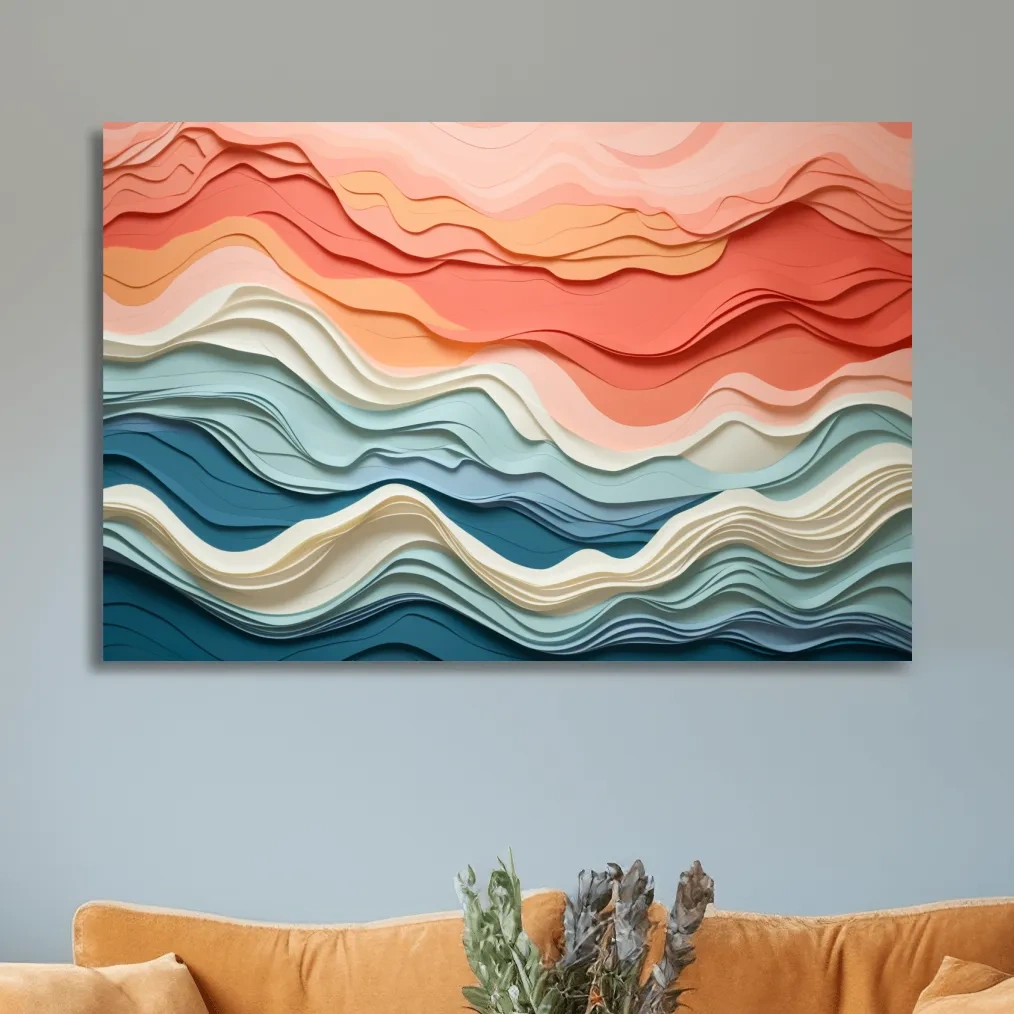Layered Abstract Topographic Waves - 3D Paper Cut Style Wall Art
