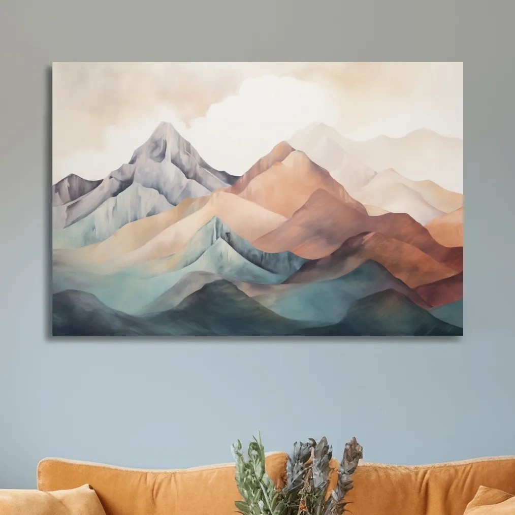 Subtle pastel painting of mountain ranges