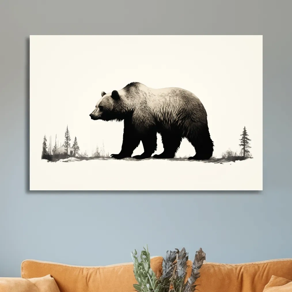 Minimalist Grizzly Bear Silhouette - Black And White Wildlife Wall Art