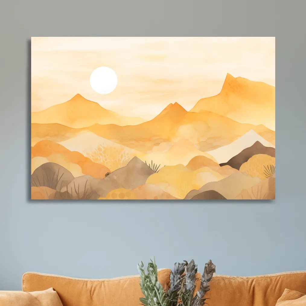 Watercolour painting of expressionism mountain landscapes