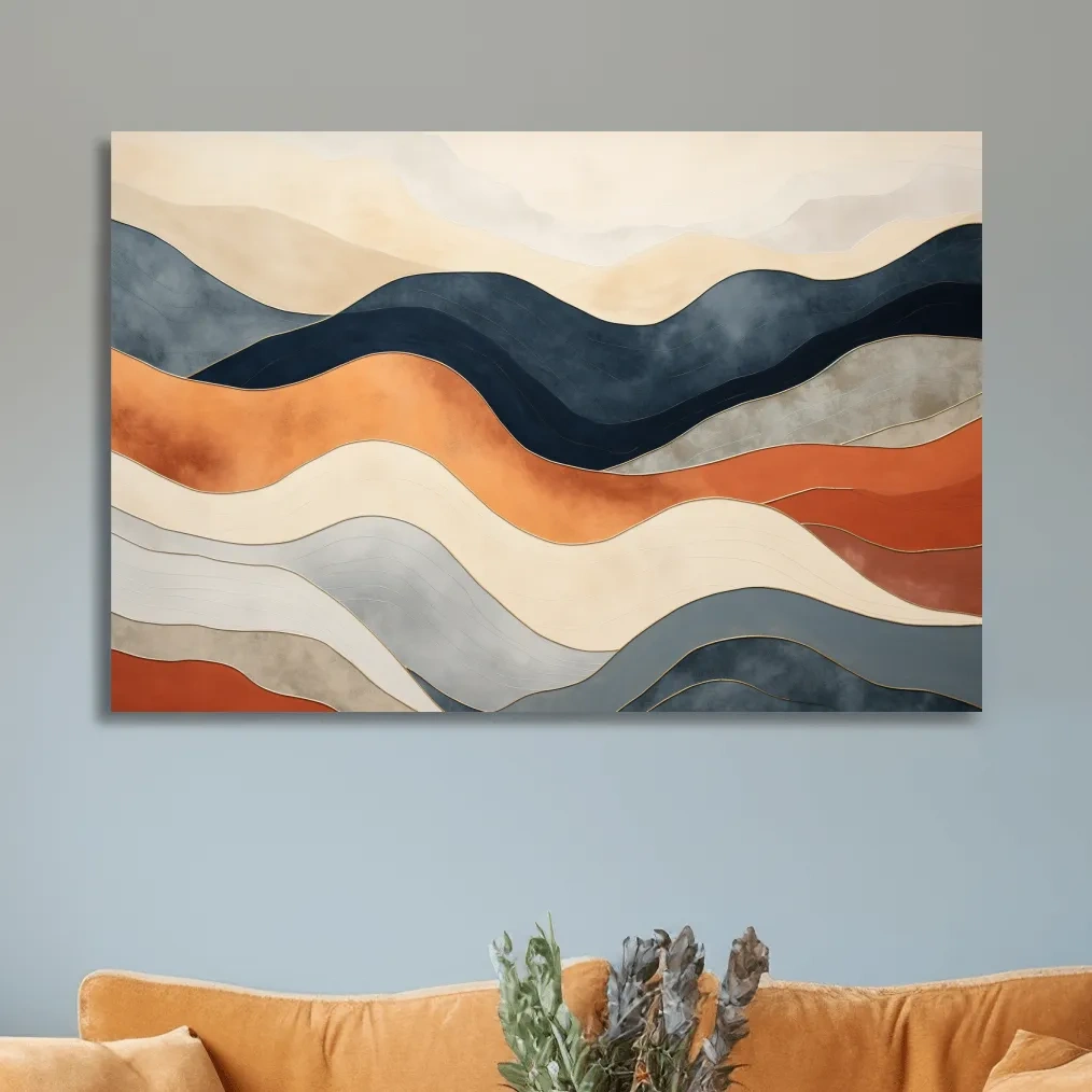 Rolling abstract mountain shapes, mid century style art