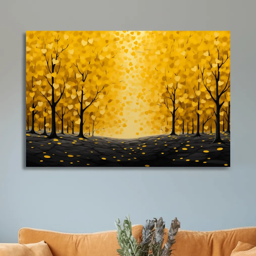 Autumn forest made from love heart leaves