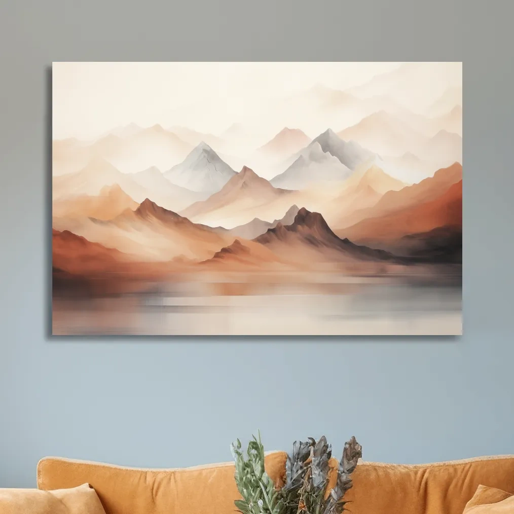 Subtle pastel painting of mountain ranges