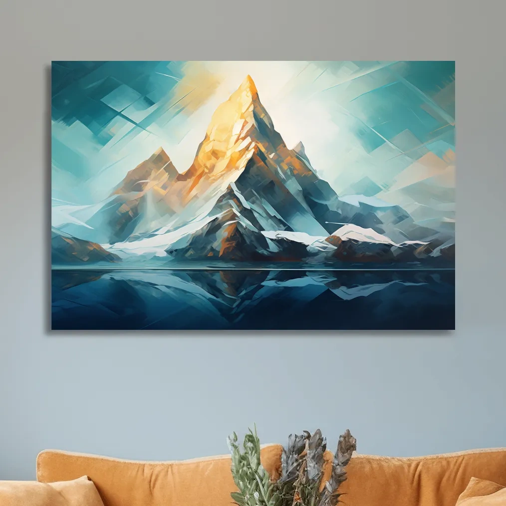 Vibrant glacier mountain art, palette knife style painting