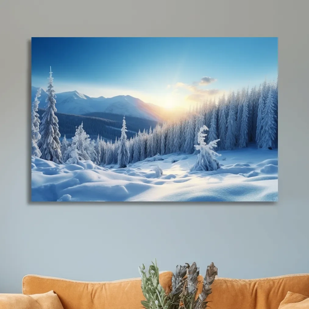Snowy Alpine Forest Sunrise - Winter Nature Photographic Wall Art
