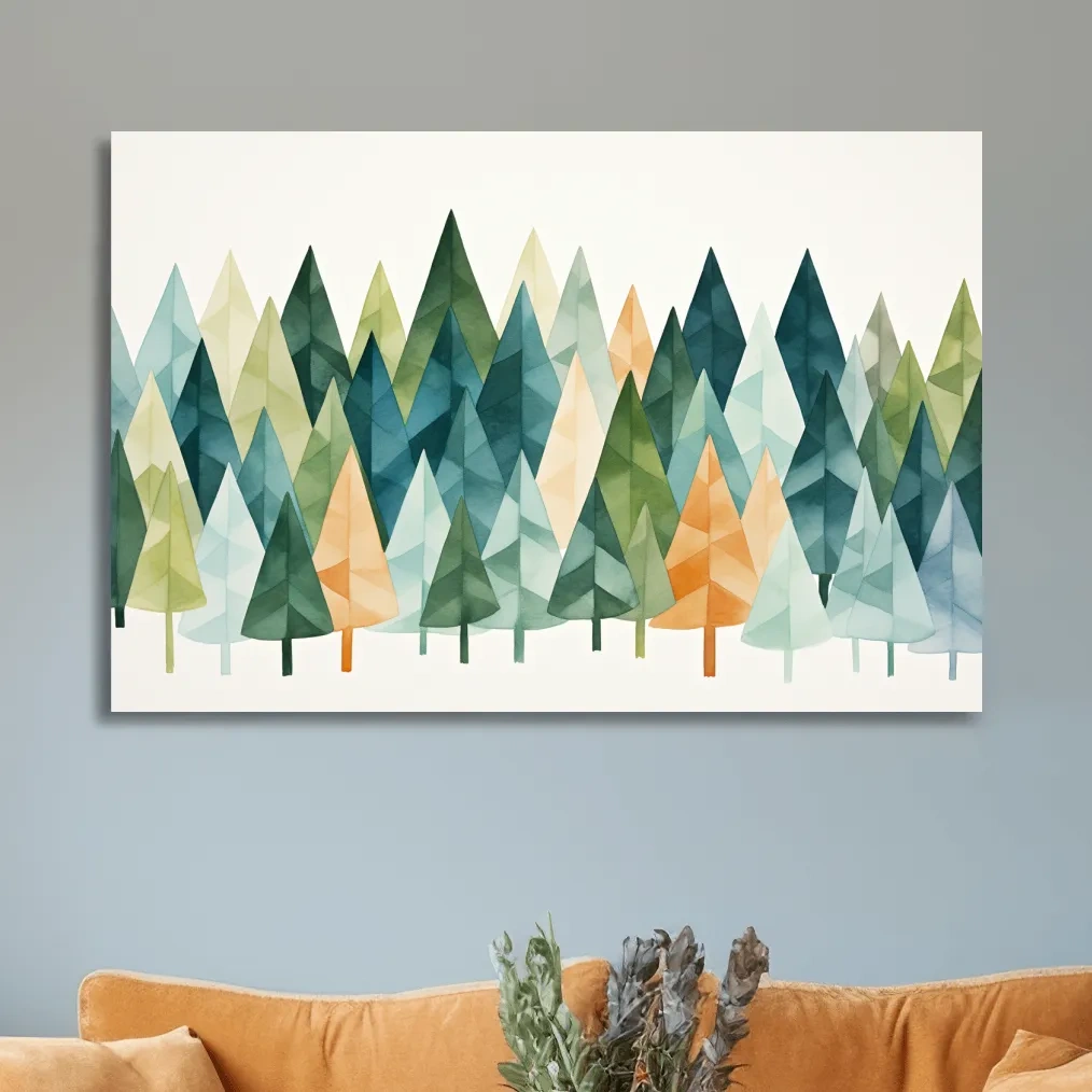 Watercolor Pine Forest Landscape - Modern Scandinavian Wall Art