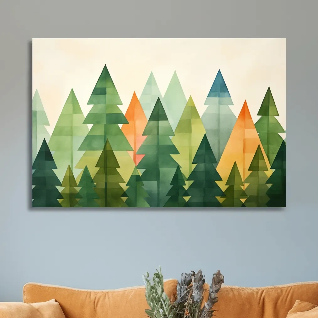 Minimal forest artwork, bohemian rustic trees wall art
