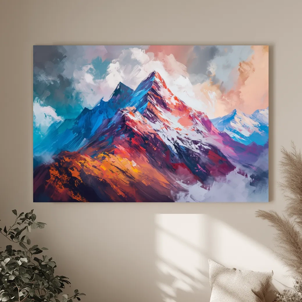 Vibrant Abstract Alpine Mountain Peaks - Colorful Textured Landscape Wall Art