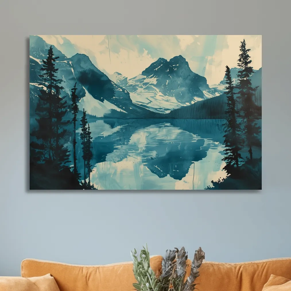 Rocky Mountains Alpine Lake Reflection - Watercolor Mountain Artwork