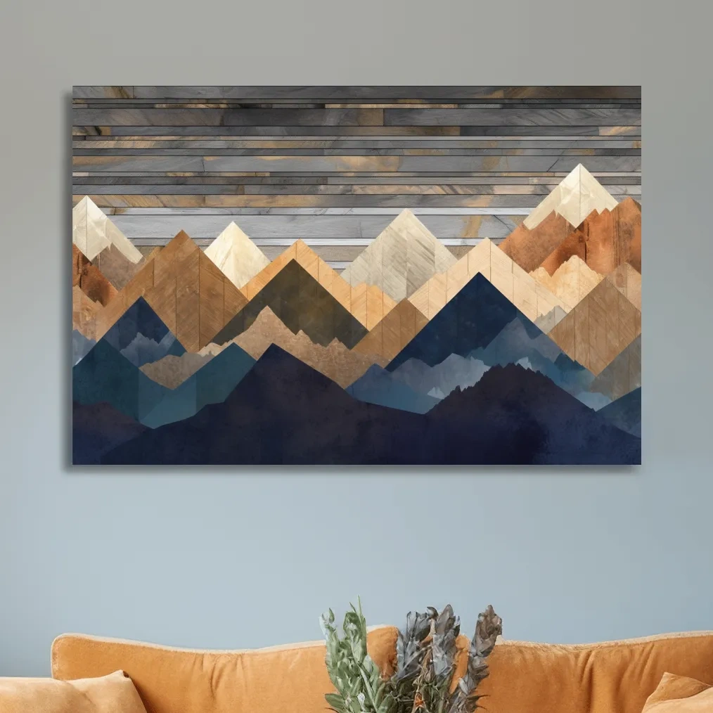 Printed wooden panel mountain art