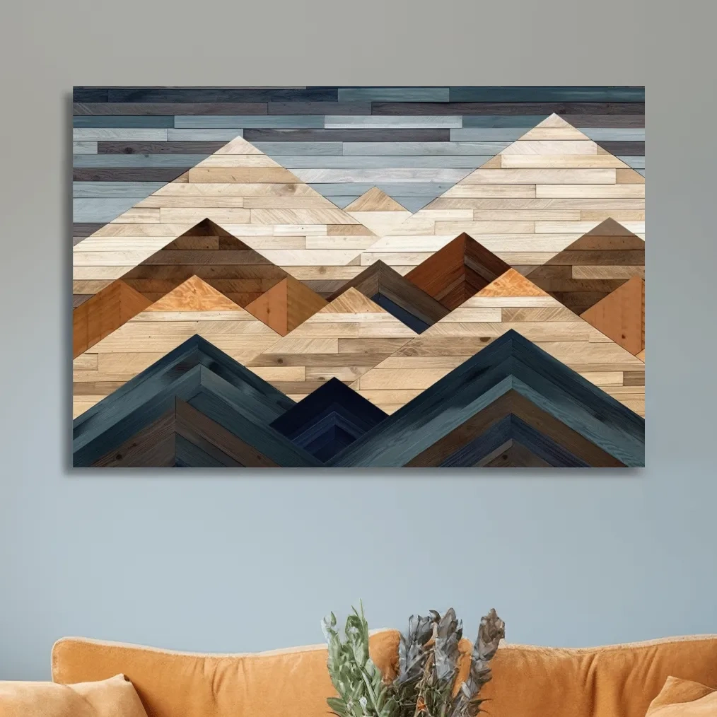 Printed wooden panel mountain art