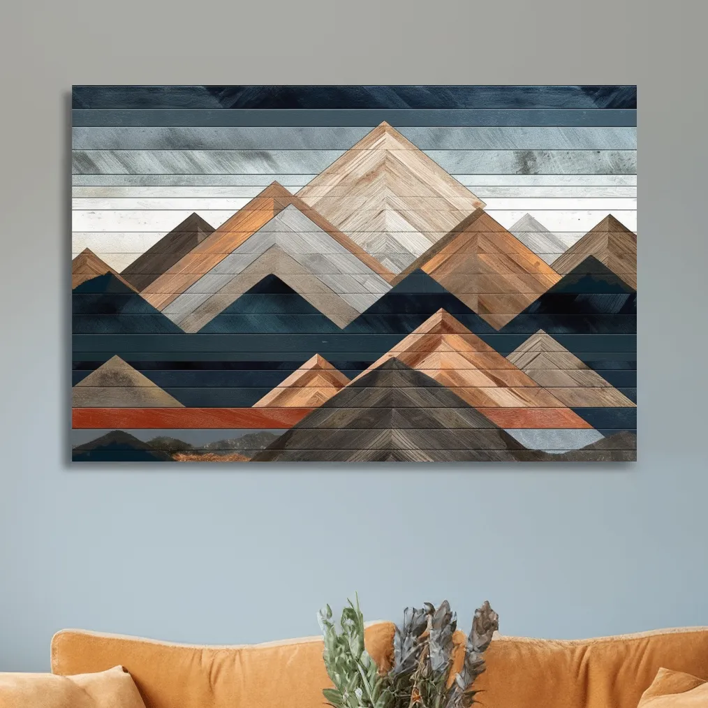 Printed wooden panel mountain art