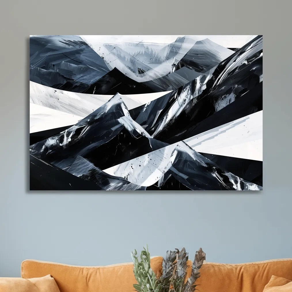 Modern abstract black and white mountain wall art painting