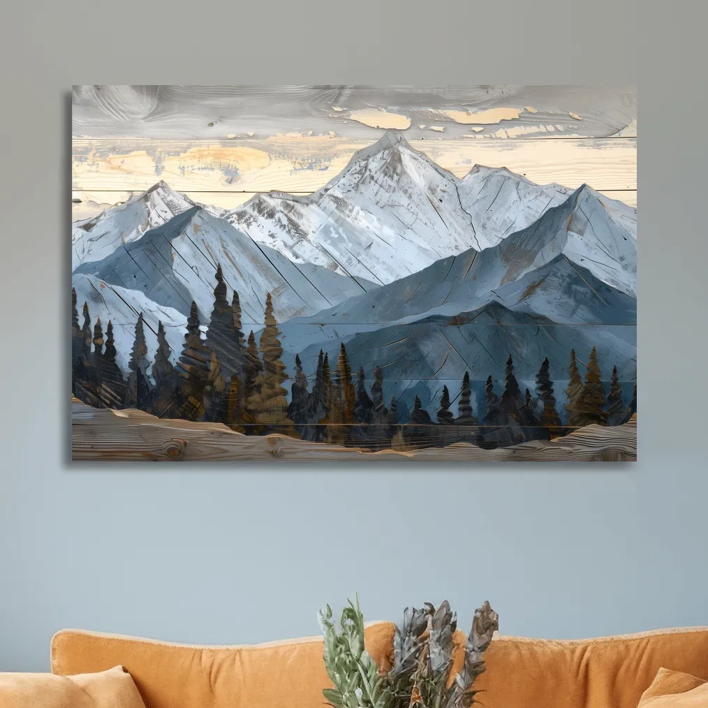 Rustic wood mountain and forest art