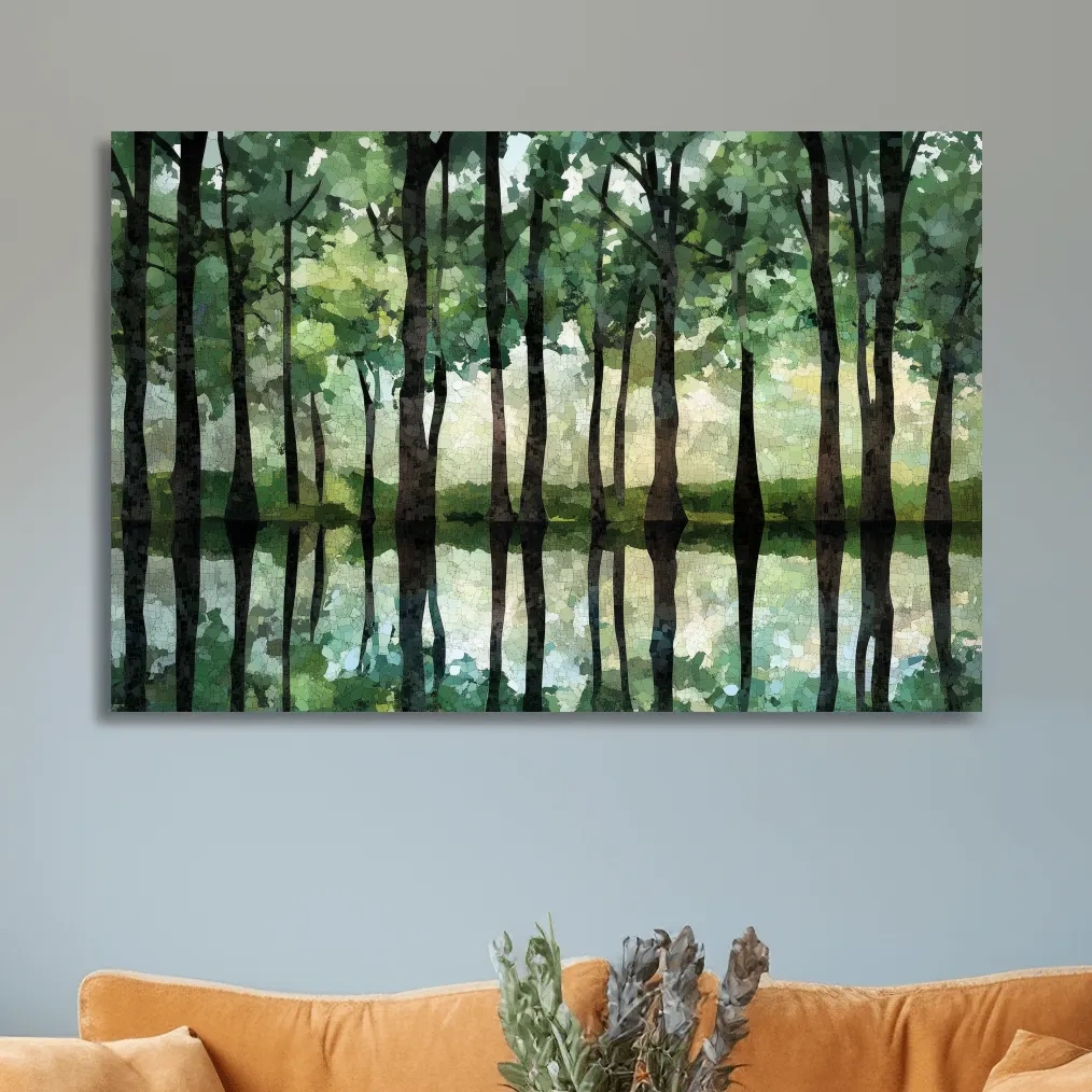 Forest of trees pattern artwork, mosaic style painting wall art