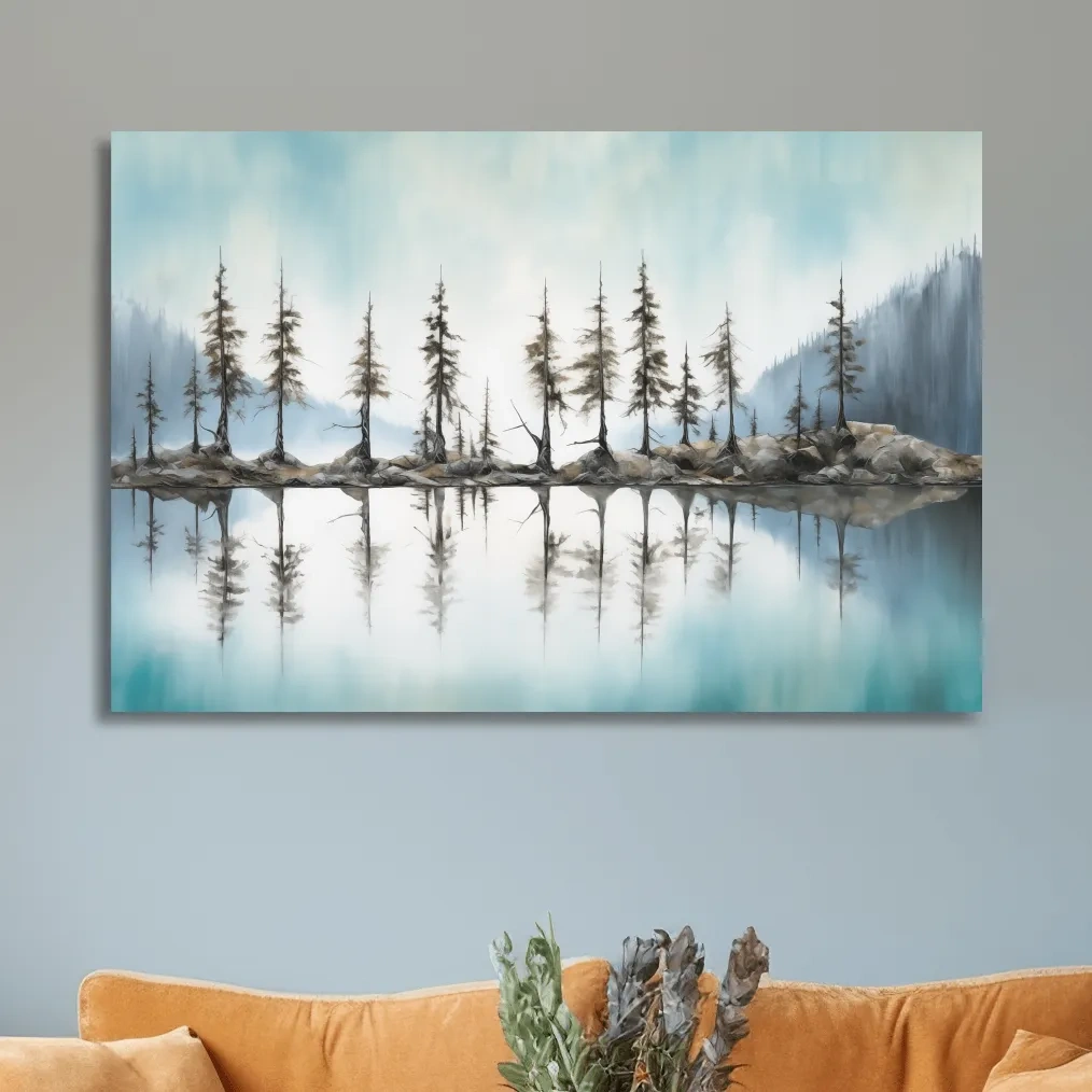 Minimalist Pine Tree Torqouise Alpine Lake Reflection - Pacific Northwest Wall Art