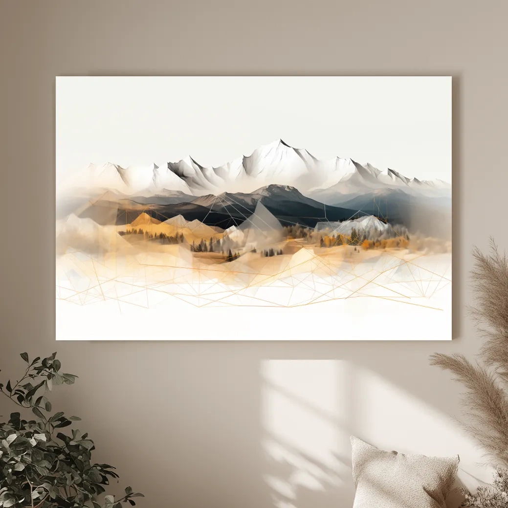 Geometric Mountain Range Forest Landscape - Modern Abstract Wall Art