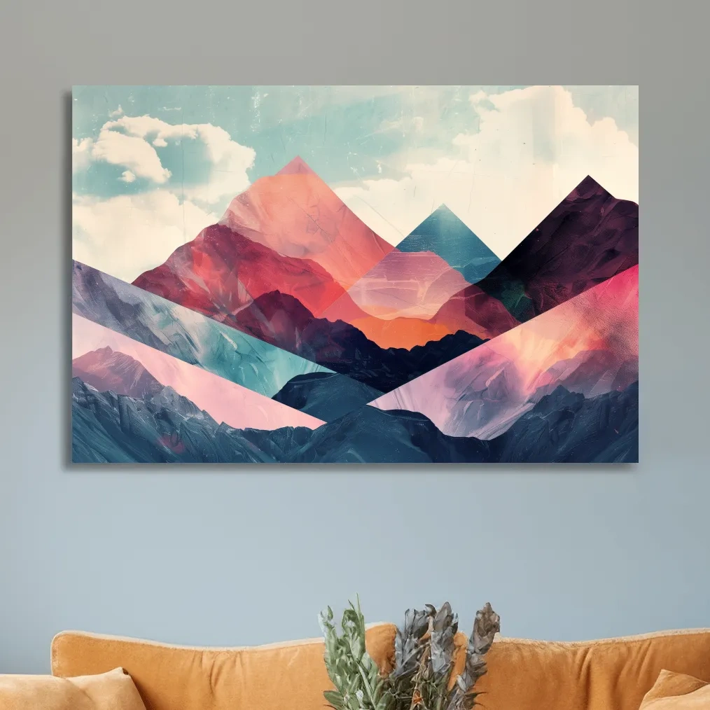Vibrant Geometric Mountain Peaks - Modern Abstract Collage Wall Art