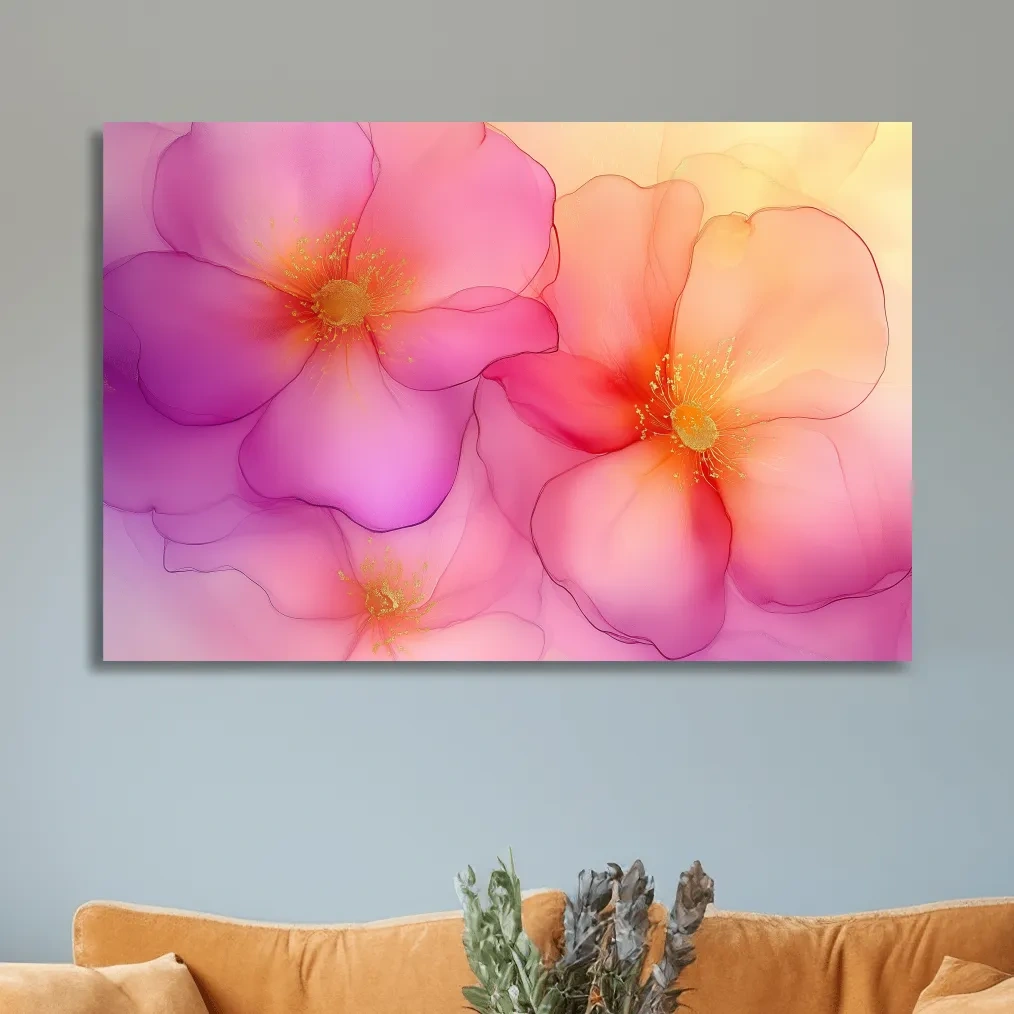 Vibrant Pink Blossom Watercolor Illustration - Modern Floral Wall Art