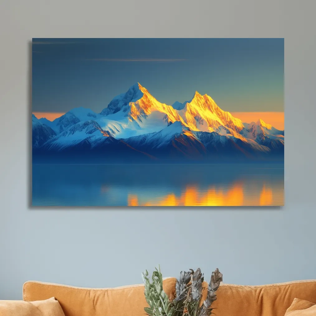 Photographic art, sunset golden hour over an arctic glacier