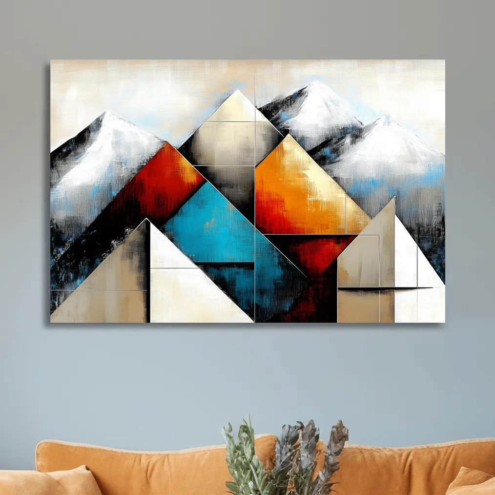 Geometric glacier mountain painting, textured art effect