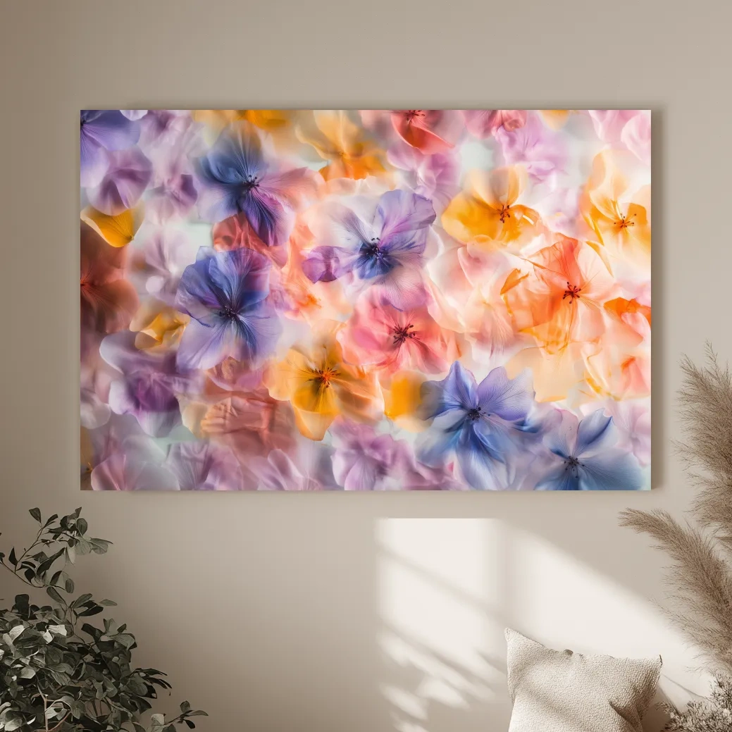Oshibana Pastel Floral Petal Collage - Soft Botanical Wall Art
