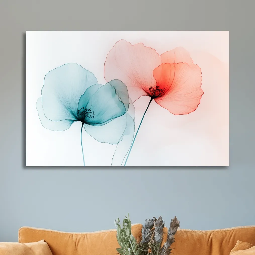 Poppy flower wall art, abstract watercolour print