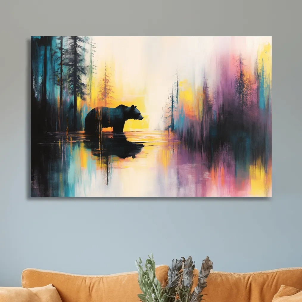 Moody Abstract Bear Lake Reflection - Colorful Forest Landscape Wall Art
