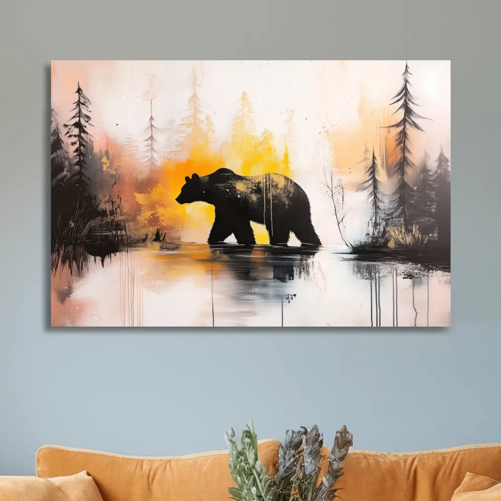 Abstract textured painting, colorful grizzly bear artwork
